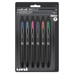 uniball 207 Plus+ Retractable Gel Pens, Medium Point, 0.7mm, Assorted Inks, 6/Pack (70491)