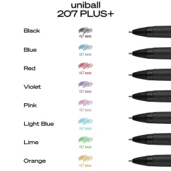 uniball 207 Plus+ Retractable Gel Pens, Medium Point, 0.7mm, Assorted Inks, 6/Pack (70491)