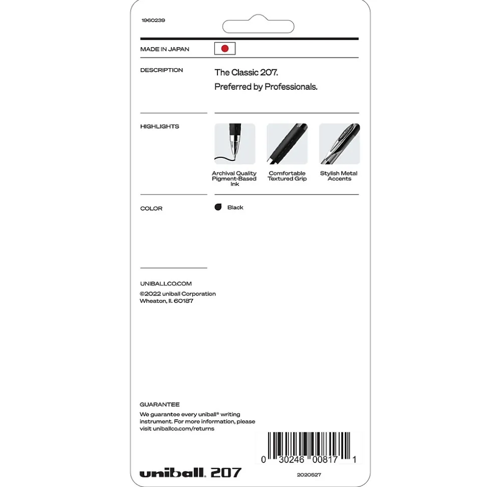 uniball 207 Retractable Gel Pens, Medium Point, 0.7mm, Black Ink, 5/Pack (1960239)