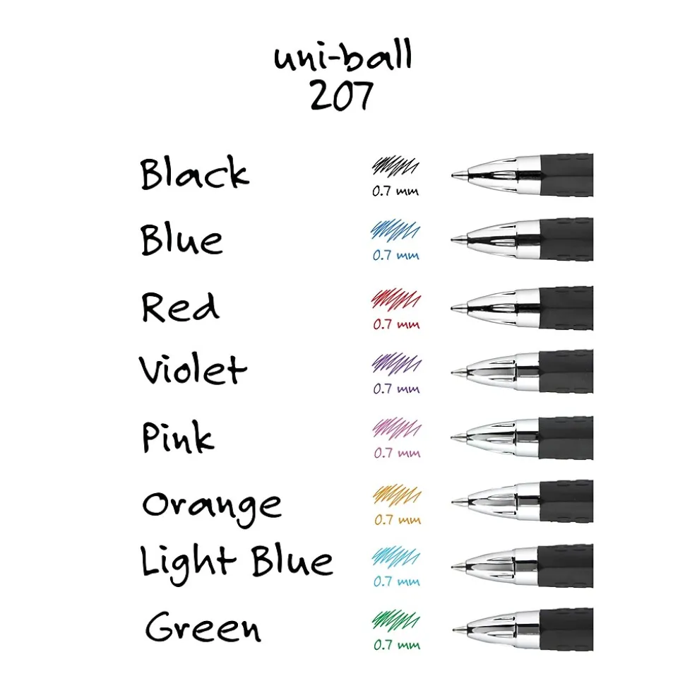 uniball 207 Retractable Gel Pens, Medium Point, 0.7mm, Black Ink, 5/Pack (1960239)