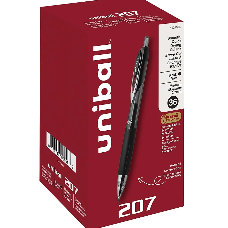 uni-ball 207 Retractable Gel Pens, Medium Point, 0.7mm, Black Ink, 36/Box (1921063)