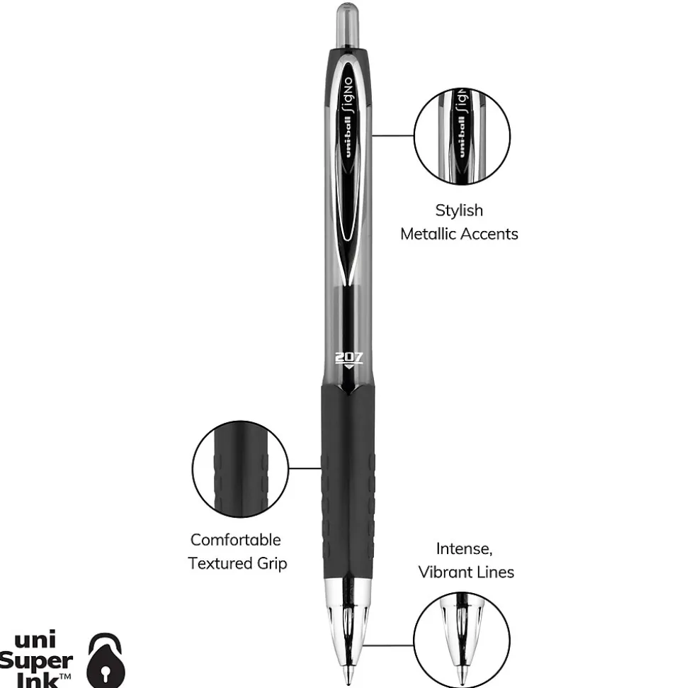 uni-ball 207 Retractable Gel Pens, Medium Point, 0.7mm, Black Ink, 36/Box (1921063)