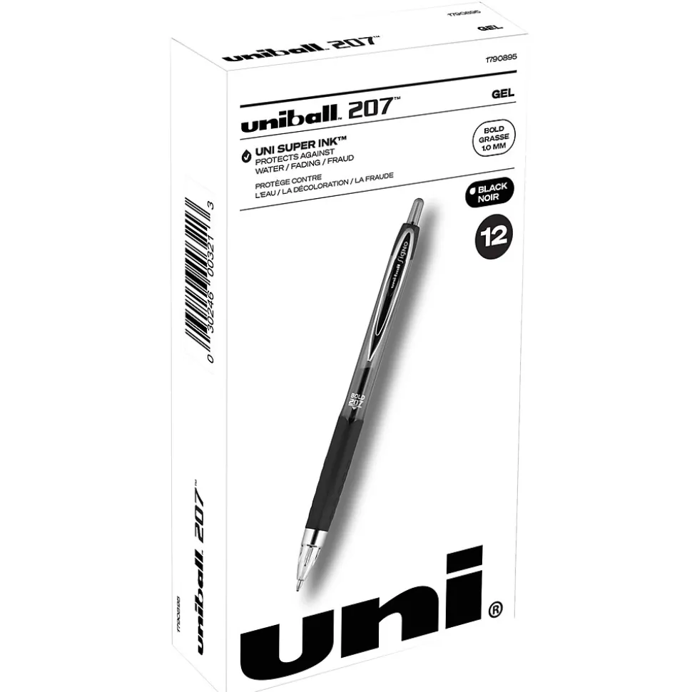 uniball 207 Retractable Gel Pens, Bold Point, 1.0mm, Black Ink, 12/Pack (1790895)