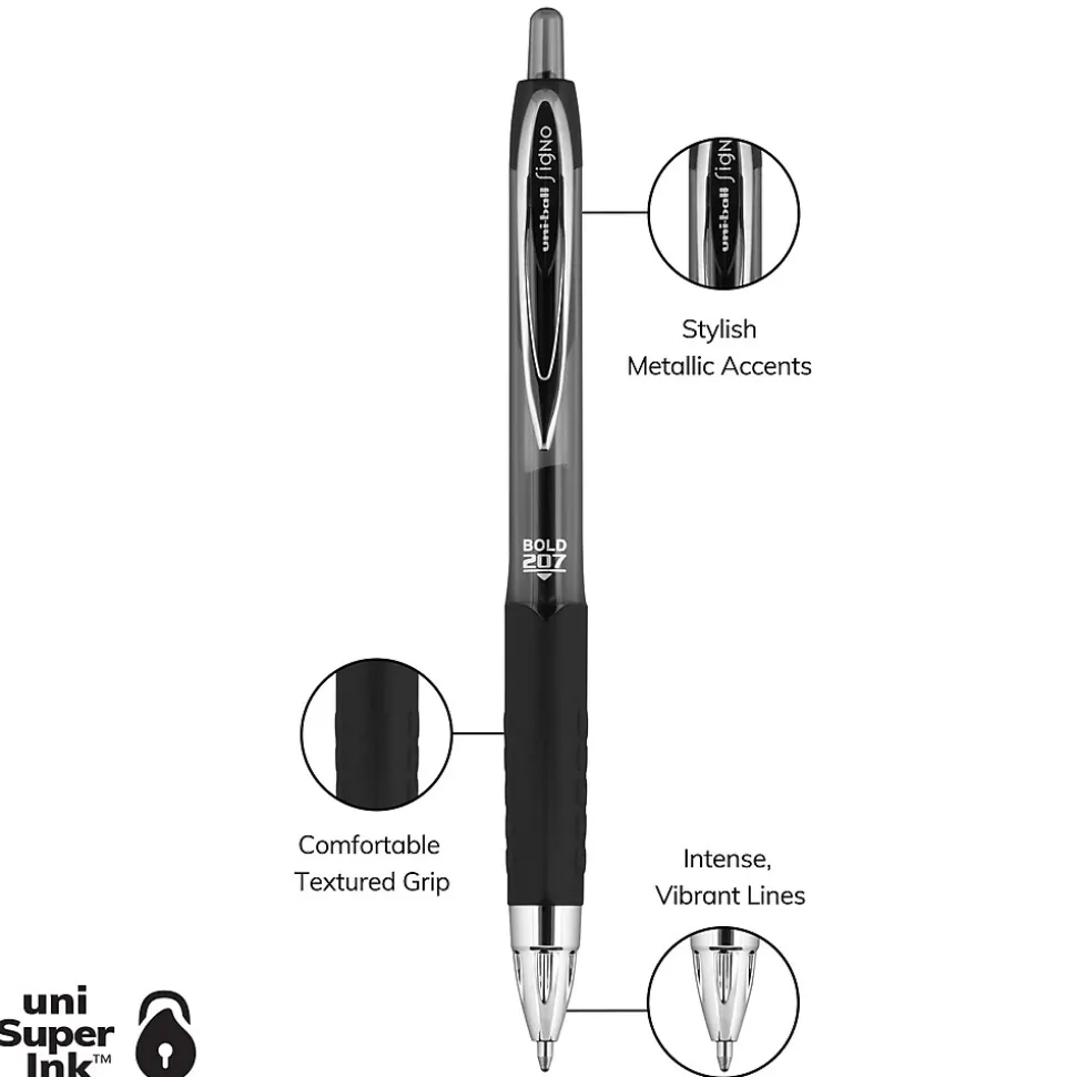 uniball 207 Retractable Gel Pens, Bold Point, 1.0mm, Black Ink, 12/Pack (1790895)
