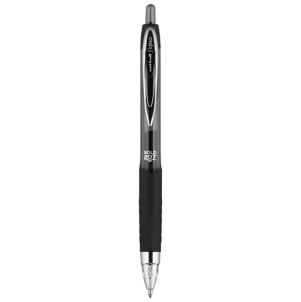 uniball 207 Retractable Gel Pens, Bold Point, 1.0mm, Black Ink, 12/Pack (1790895)