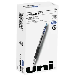 uniball 207 Retractable Gel Pens, Medium Point, 0.7mm, Blue Ink, 12/Pack (33951)