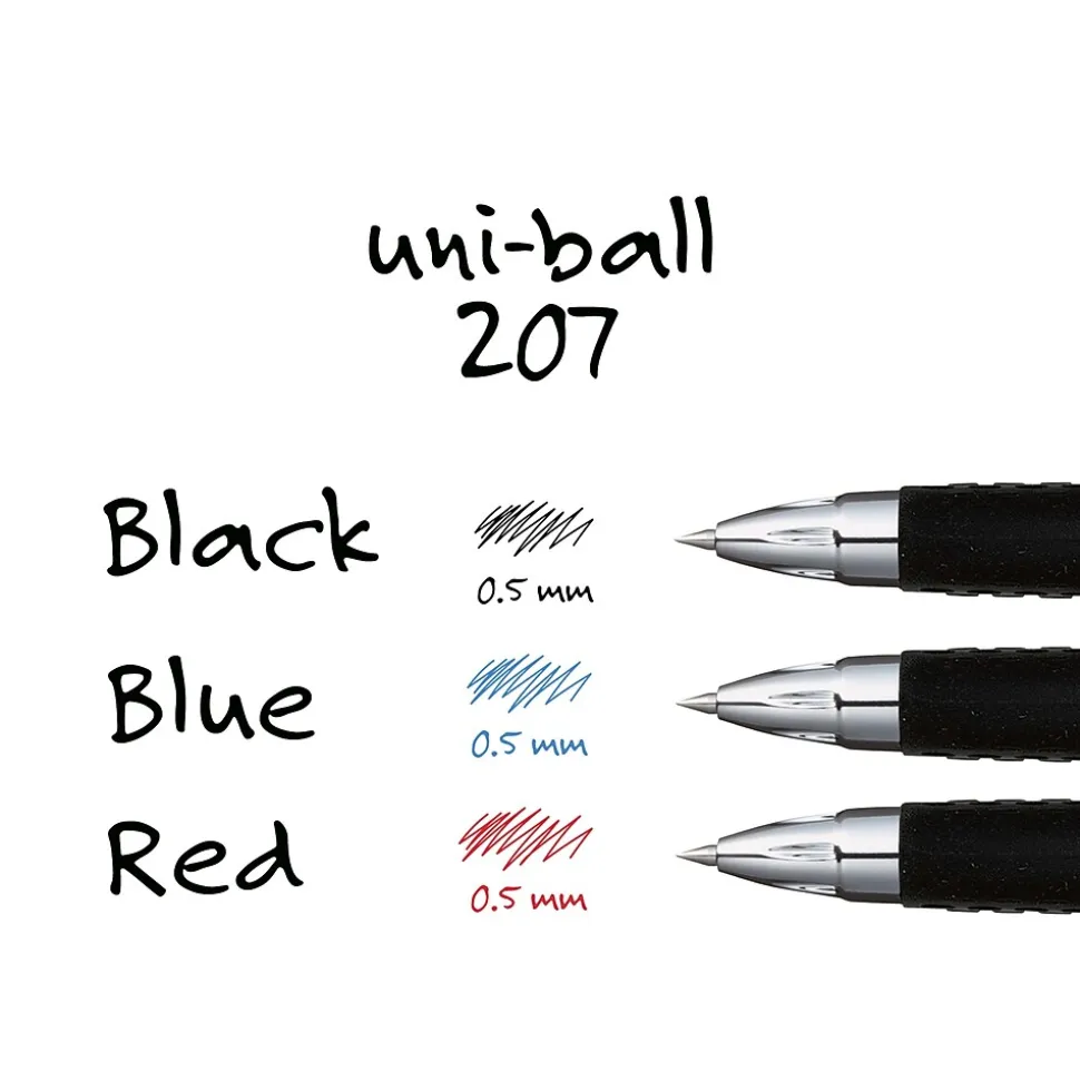 uniball 207 Retractable Gel Pens, Micro Point, 0.5mm, Blue Ink, 12/Pack (61256)