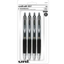 uni-ball 207 Retractable Gel Pens, Micro Point, Black Ink, 4/Pack (61270)