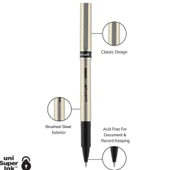 uni-ball Deluxe Rollerball Pens, Fine Point, Black Ink, 12/Pack (60052)