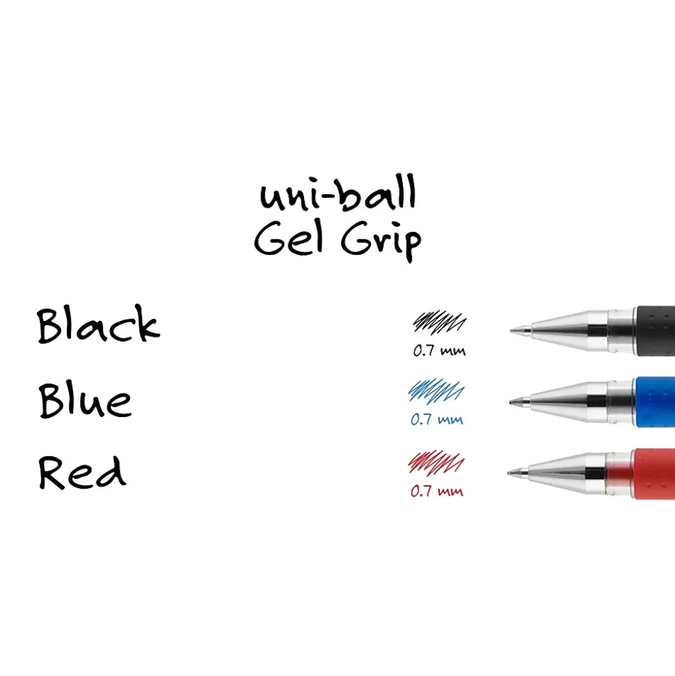 uniball Gel Grip Gel Pens, Medium Point, 0.7mm, Red Ink, 12/Pack (65452)