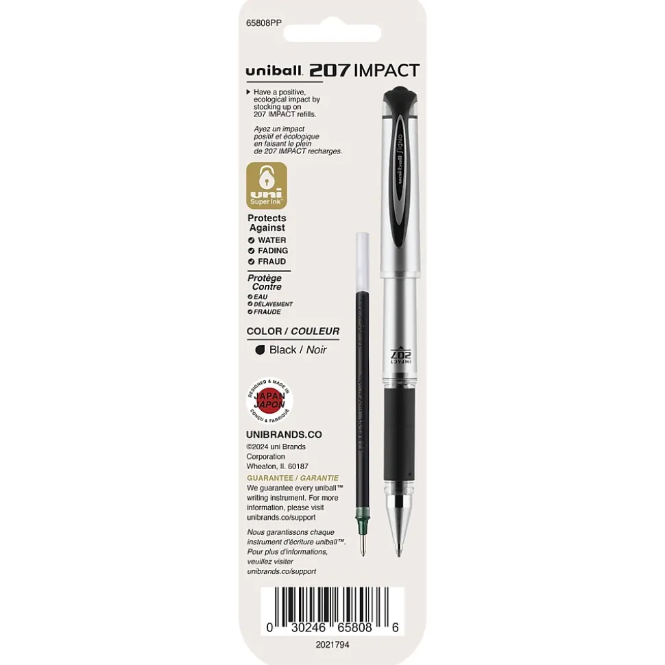 uni-ball Impact Gel-Ink Pen Refill, Bold Tip, Black Ink, 2/Pack (65808PP)