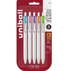 uni-ball one Retractable Gel Pen, Medium Point, 0.7mm, Assorted Ink, 5/Pack (70381)