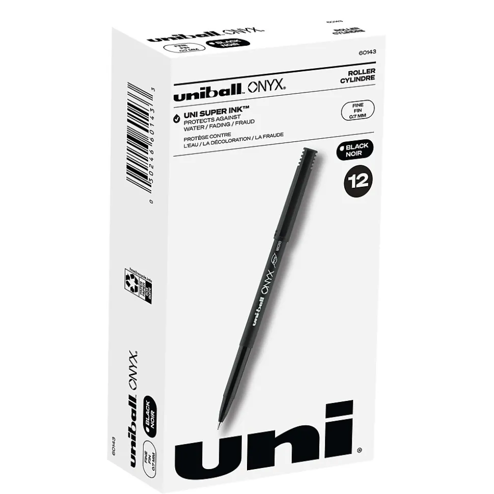 uniball Onyx Rollerball Pens, Fine Point, 0.7mm, Black Ink, Dozen (60143)