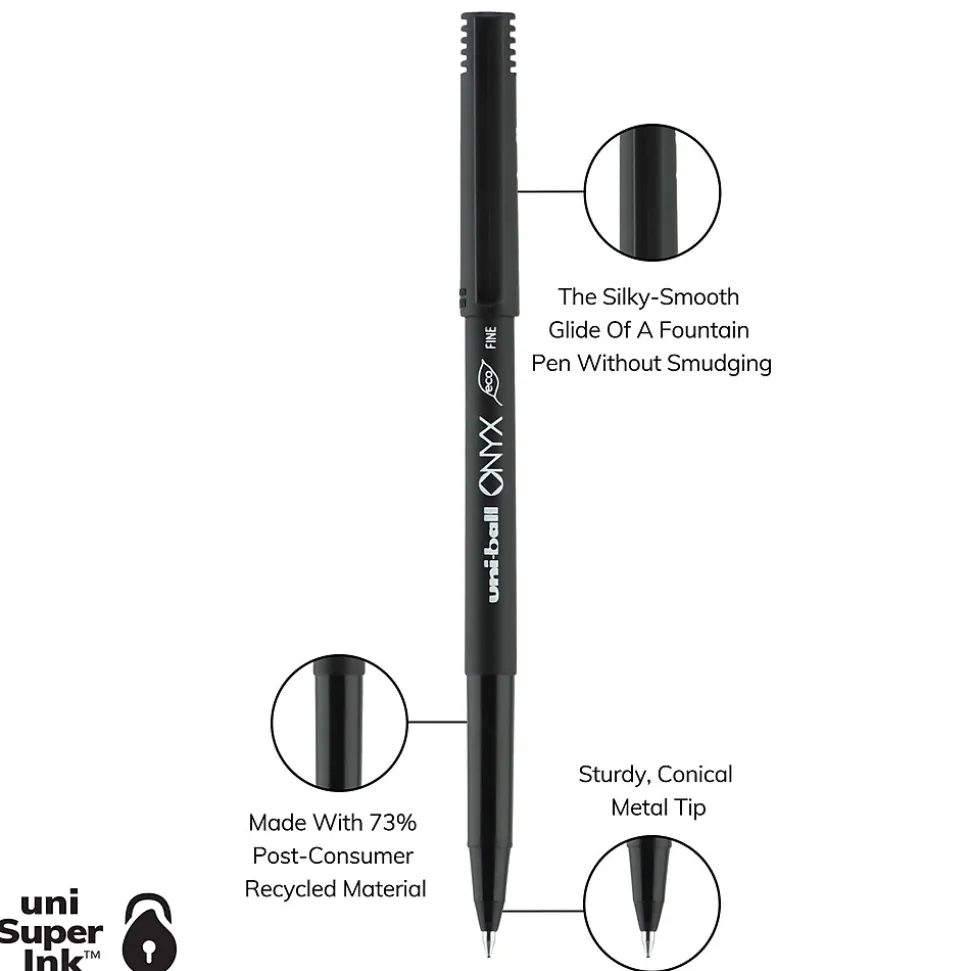 uniball Onyx Rollerball Pens, Fine Point, 0.7mm, Black Ink, Dozen (60143)
