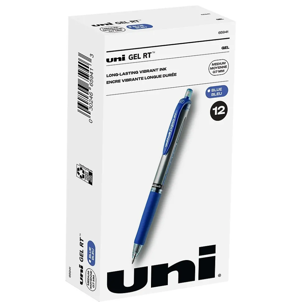 uniball Signo RT Gel Pens, Medium Point, 0.7mm, Blue Ink, Dozen (65941)