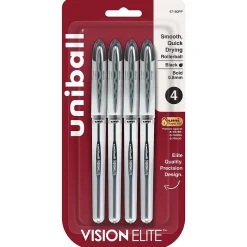 uni-ball Vision Elite Rollerball Pen, Bold Point, 0.8mm, Black Ink, 4/Pack (67180)