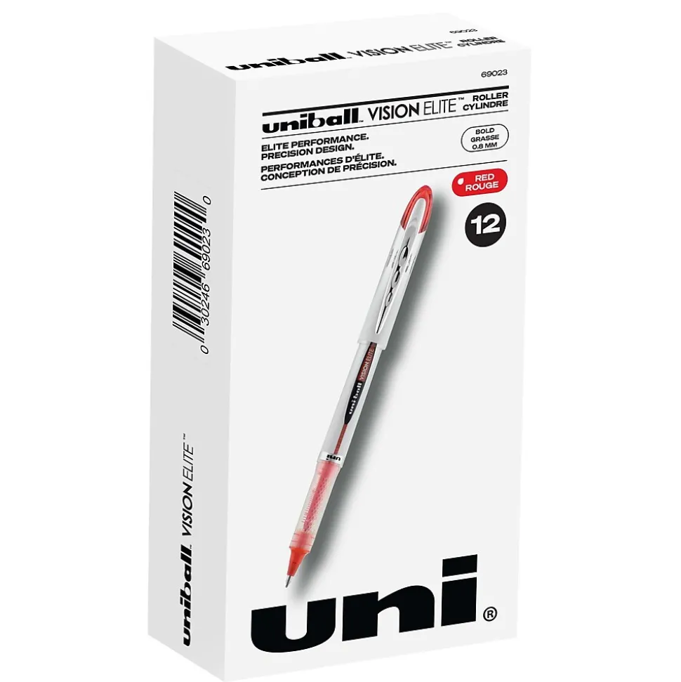 uniball Vision Elite Rollerball Pens, Bold Point, 0.8mm, Red Ink (69023)
