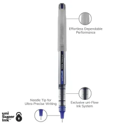 uniball Vision Needle Rollerball Pens, Fine Point, 0.7mm, Blue Ink, Dozen (1734904)
