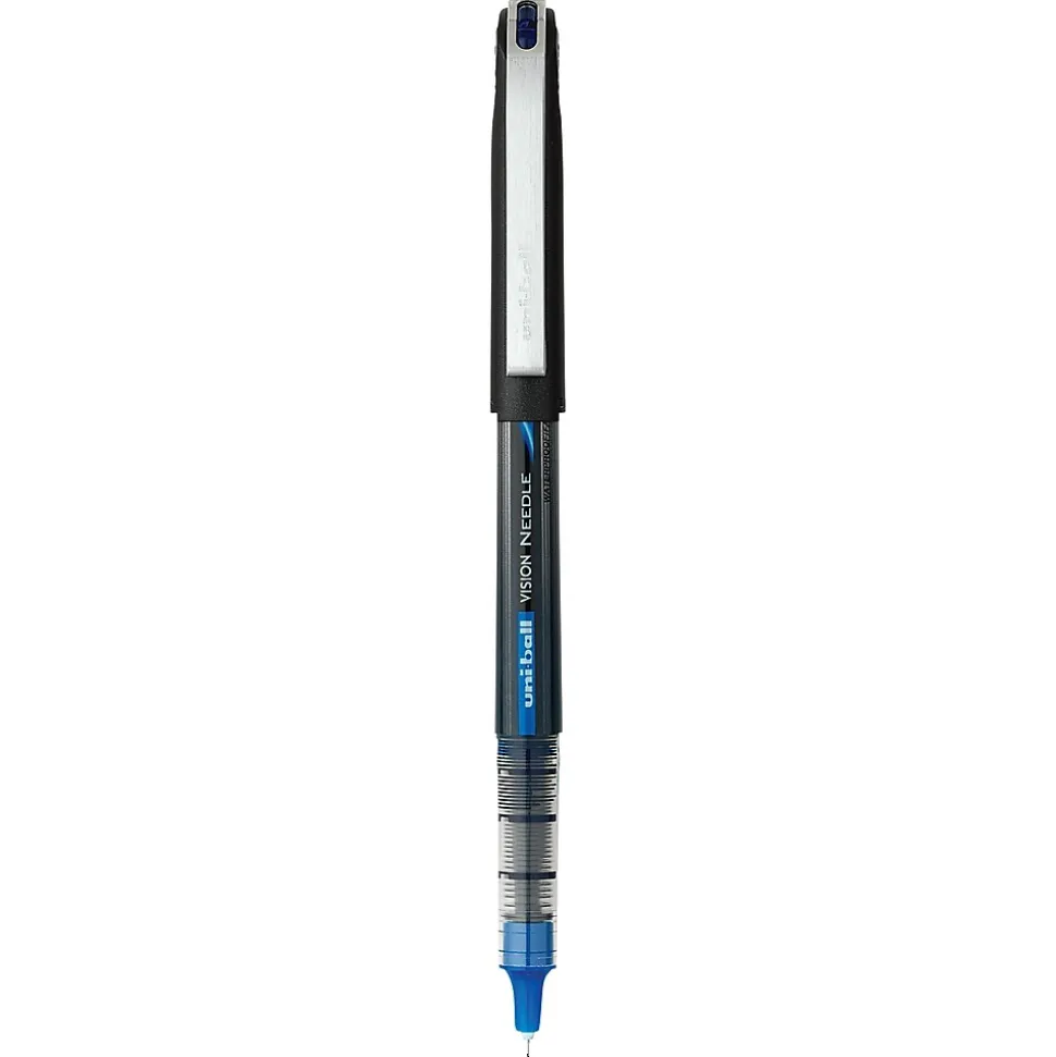 uniball Vision Needle Rollerball Pens, Micro Point, 0.5mm, Blue Ink, 12/Pack (1734919)