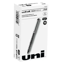 uniball Vision Needle Rollerball Pens, Fine Point, 0.7mm, Black Ink, Dozen (1734903)
