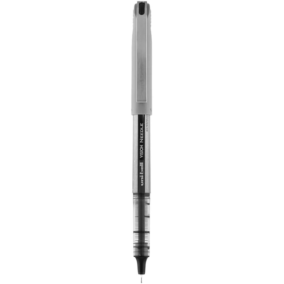 uniball Vision Needle Rollerball Pens, Fine Point, 0.7mm, Black Ink, Dozen (1734903)