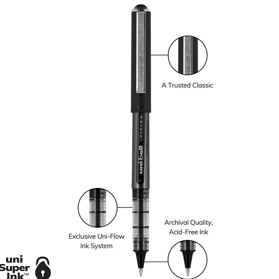 uniball Vision Rollerball Pens, Micro Point, 0.5mm, Black Ink (60106)
