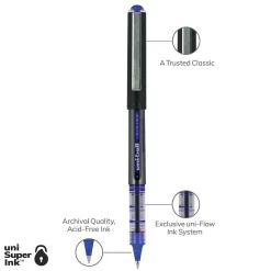 uniball Vision Rollerball Pen, Micro Point, 0.5mm, Blue Ink, Dozen (60108)