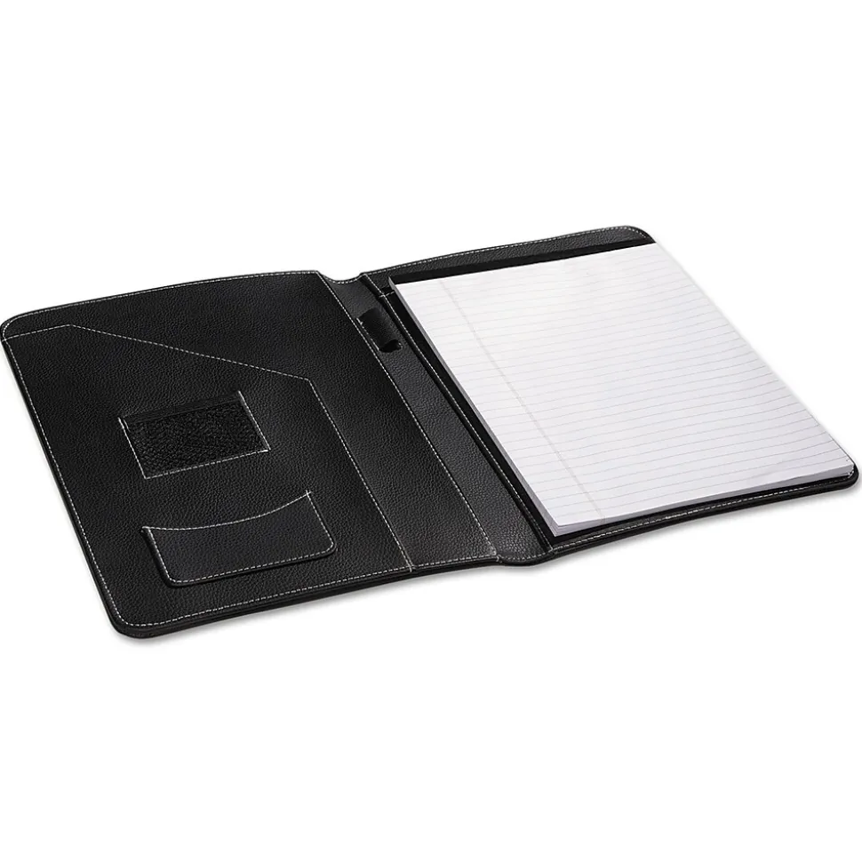 Universal Leather-Look Pad Folio Leather Padfolio, Black (UNV32660)