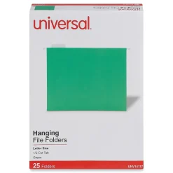 Universal Recycled Hanging File Folder, Letter Size, Bright Green, 25/Box (UNV14117)