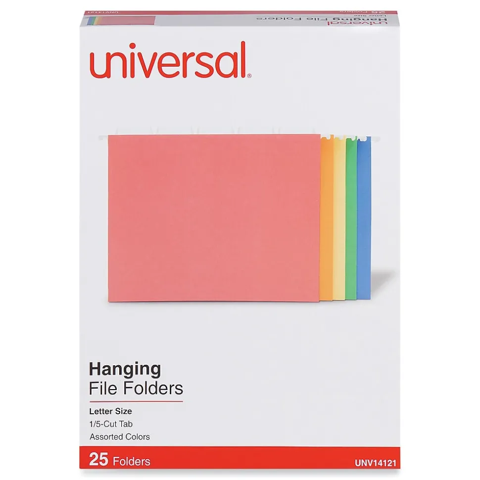 Universal Recycled Hanging File Folders, Letter Size, Assorted Colors, 25/Box (UNV14121)