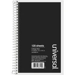 Universal 3-Subject Notebooks, 6" x 9.5", College Ruled, 150 Sheets, Each (UNV66410)