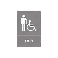 U.S. Stamp & Sign Headline ADA "MEN" Wheelchair Accessible Restroom Sign, 6" x 9", Gray/White (UST4815)