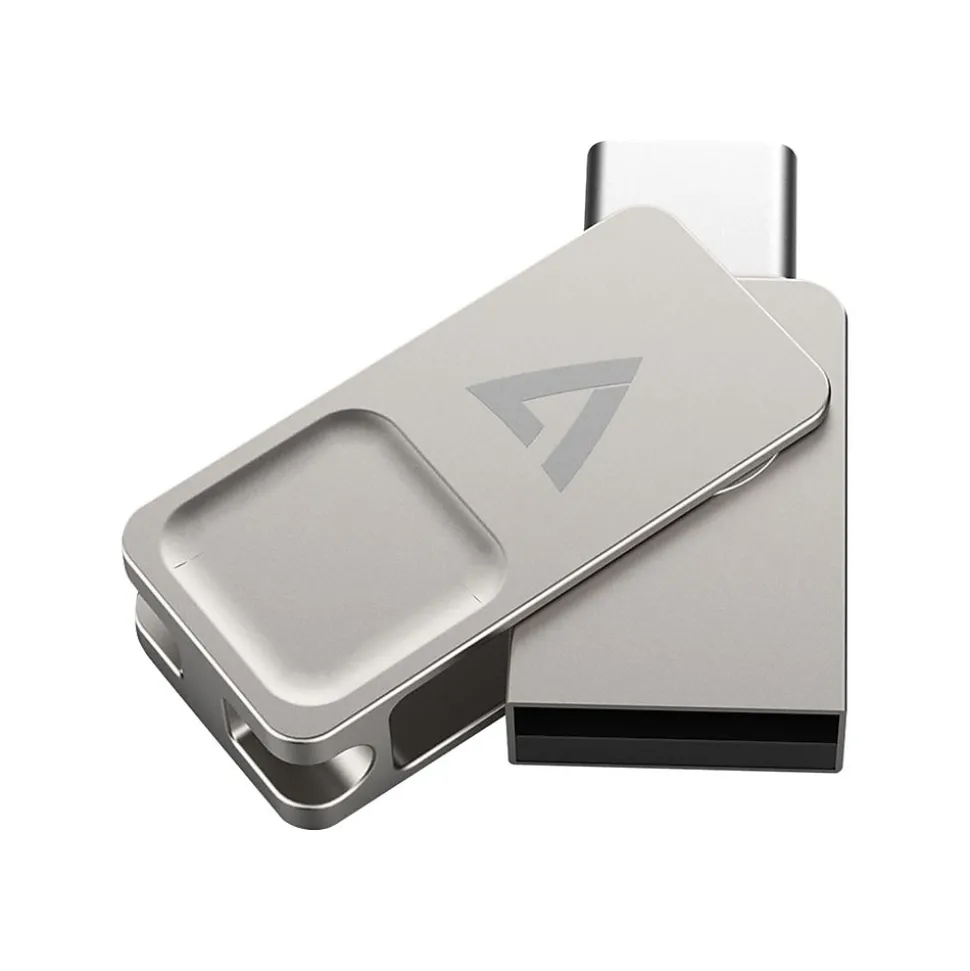 V7 Dual 128GB USB 3.2 Type C Flash Drive, Gray (VF3128GTC)