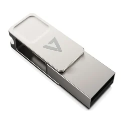 V7 Dual-Purpose 64GB USB-C/USB 3.2 Flash Drive, Silver (VF364GTC)