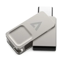 V7 Dual-Purpose 64GB USB-C/USB 3.2 Flash Drive, Silver (VF364GTC)