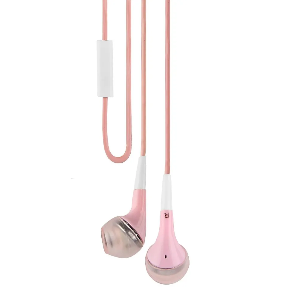 Vangoddy Deluxe Stereo Hands-free Earbud Headset 3.5mm with MIC, Pink, 5/Pack (000000369)