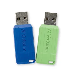 Verbatim PinStripe 16GB USB 2.0 Type A Flash Drive, Blue/Green (99149)