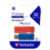 Verbatim PinStripe 32GB USB 3.2 Type A Flash Drive, Blue, Red, 2/Pack (70056)