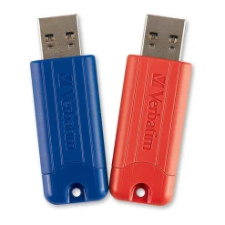 Verbatim PinStripe 32GB USB 3.2 Type A Flash Drive, Blue, Red, 2/Pack (70056)