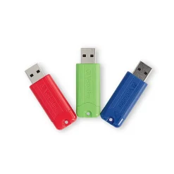 Verbatim PinStripe 16GB USB 3.2 Type A Flash Drive, Assorted Colors, 3/Pack (70386)
