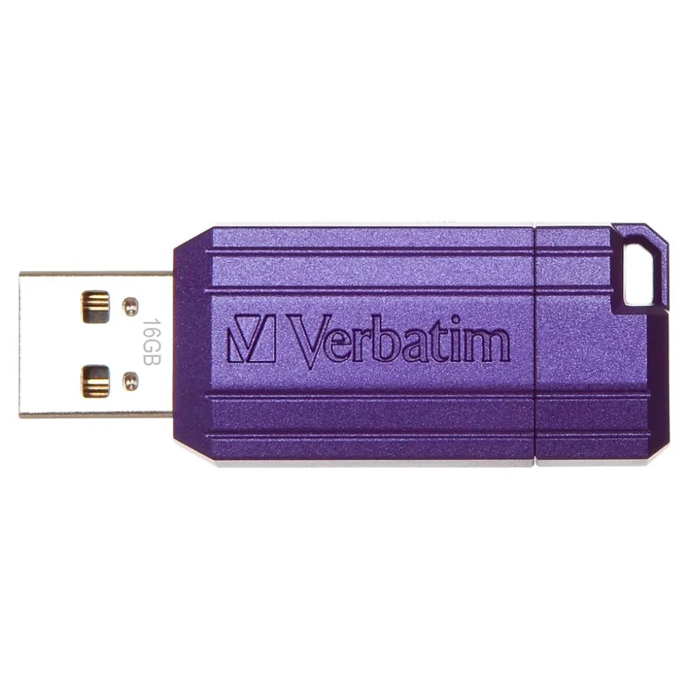 Verbatim PinStripe 16GB USB 2.0 Type A Flash Drive, Violet (98045)