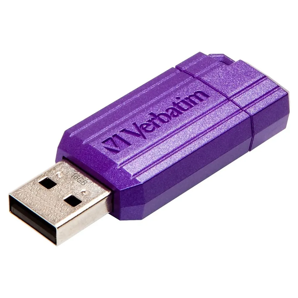 Verbatim PinStripe 16GB USB 2.0 Type A Flash Drive, Violet (98045)