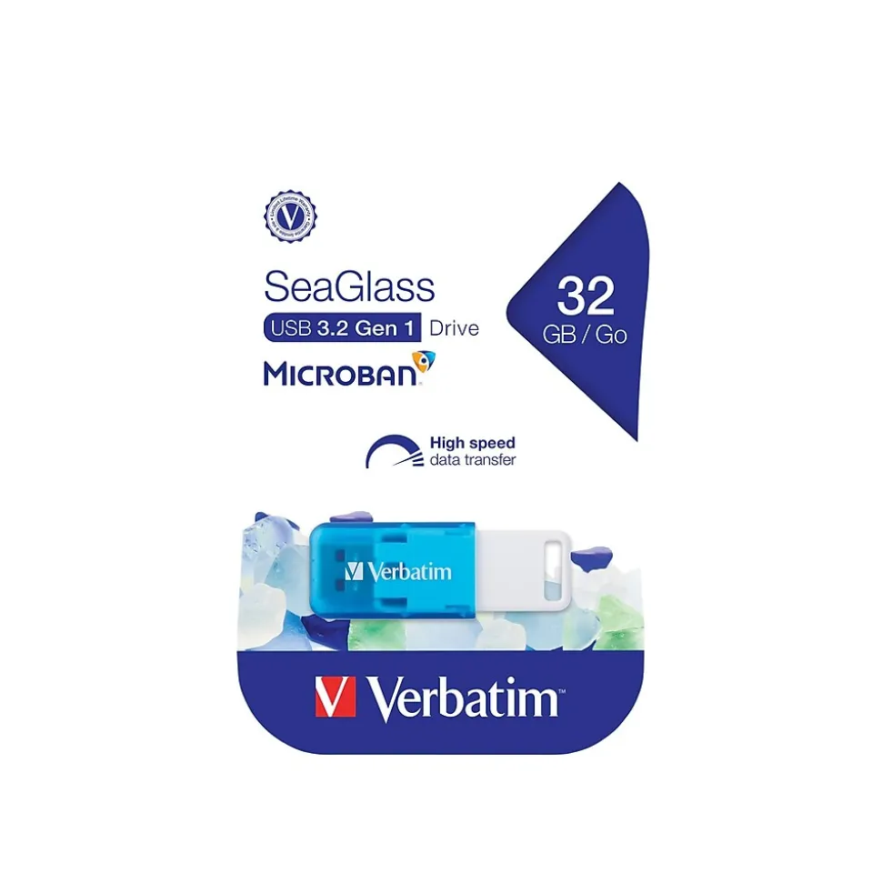 Verbatim SeaGlass 32GB USB 3.2 Type A Flash Drive, Blue (71268)