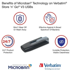 Verbatim Store 'n' Go V3 8GB USB 3.2 Type A Flash Drive, Black/Gray (49171)