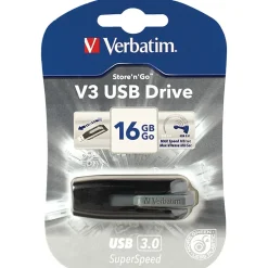 Verbatim Superspeed 16GB USB 3.0 Type A Flash Drive, Black and Gray (49172)