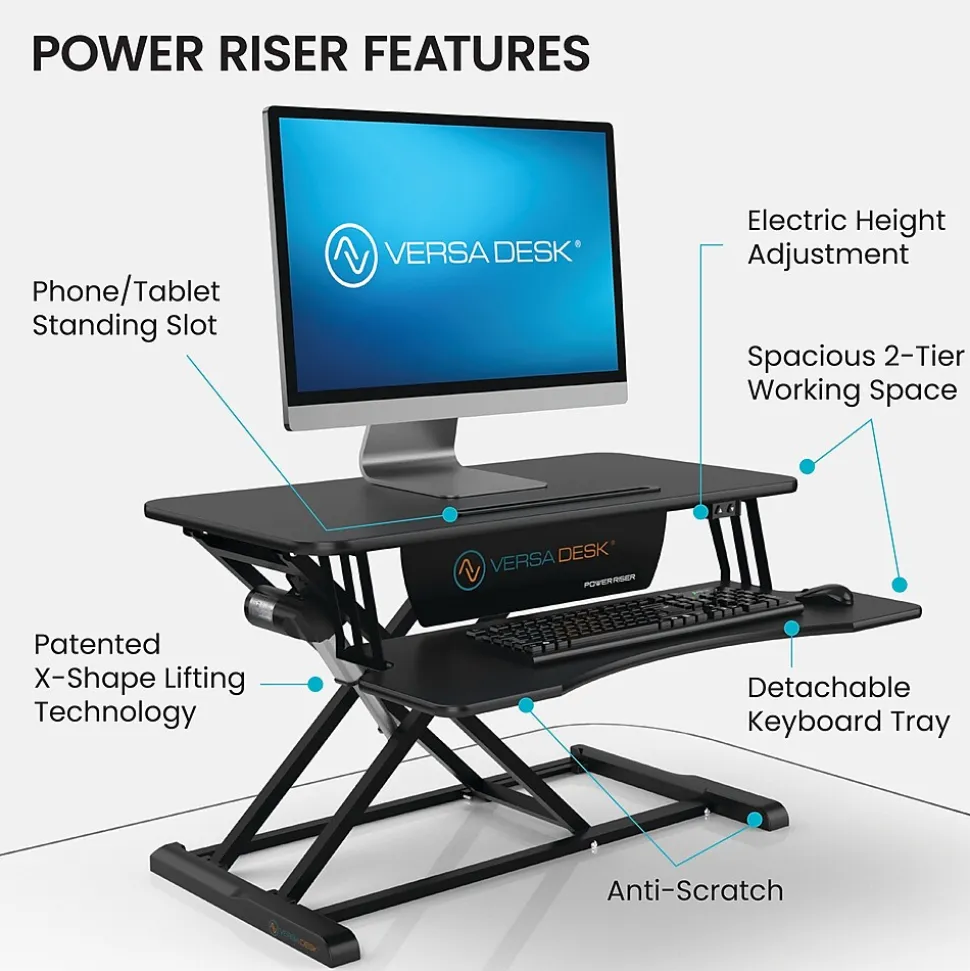 VersaDesk Power Riser 32"W Electric Adjustable Standing Desk Converter, Black (VDPR3124-BB)