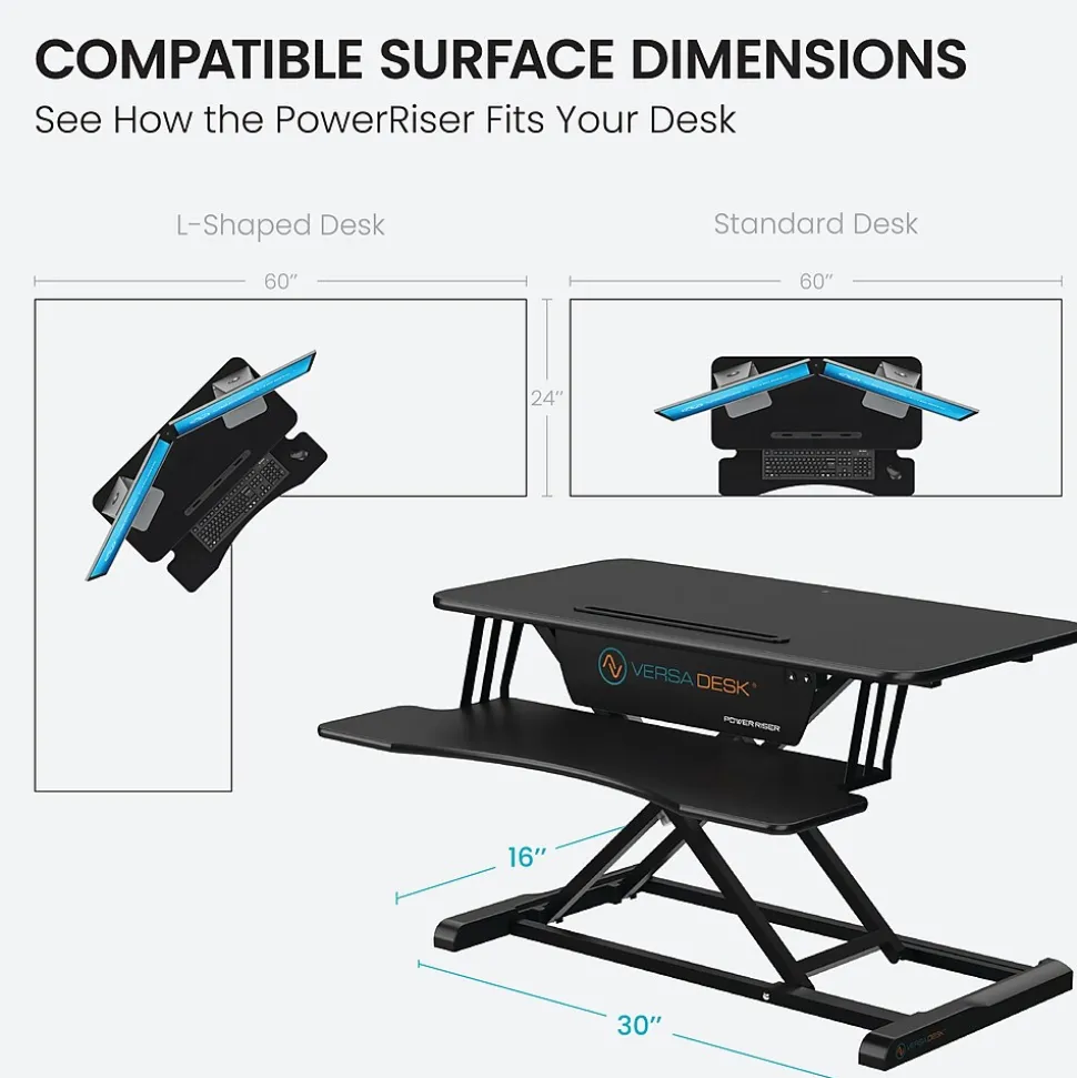 VersaDesk Power Riser 32"W Electric Adjustable Standing Desk Converter, Black (VDPR3124-BB)