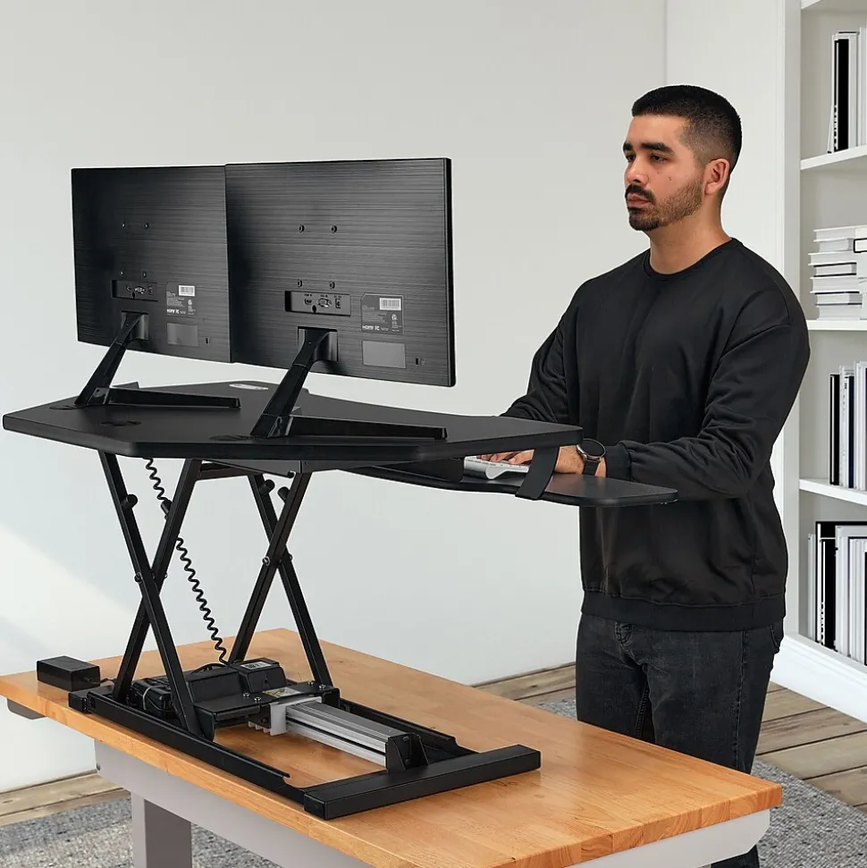 VersaDesk PowerPro 36"W Electric Adjustable Standing Corner Desk Converter, Black (VT77136330101)
