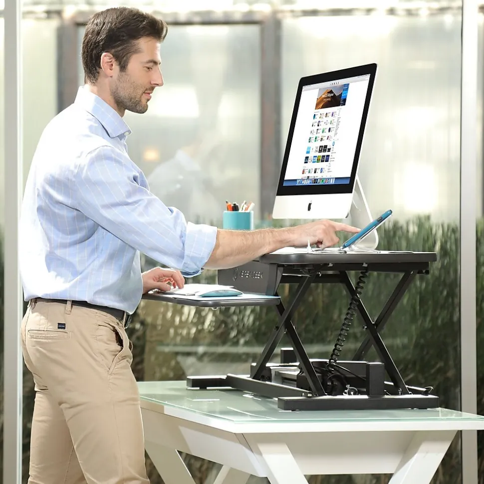 VersaDesk PowerPro 48"W Electric Adjustable Standing Desk Converter, Black (SP7644824-00-01)