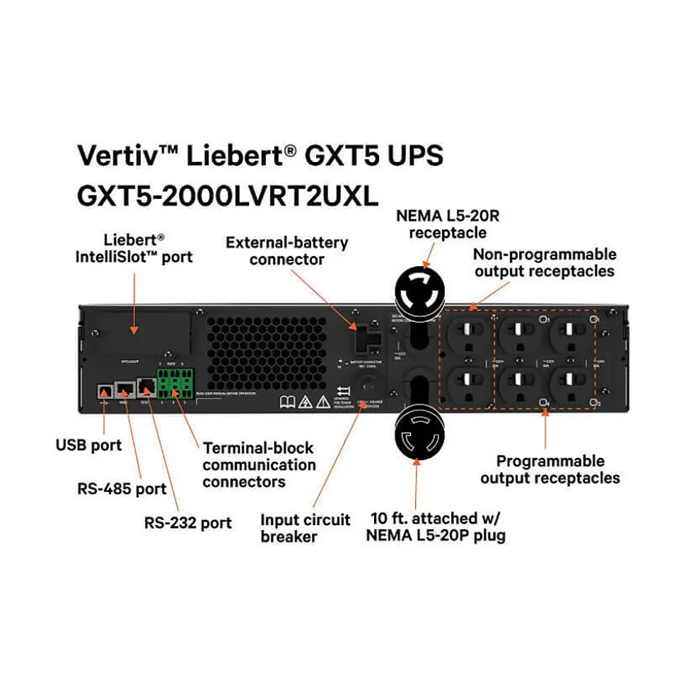 Vertiv Liebert GXT5 2000VA 6-Outlet On-Line UPS, Black (GXT5-2000LVRT2UXLN)